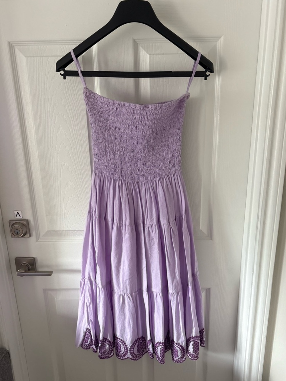 Pink Apple Lavender Smocked Sundress • Cottagecore Tiered Mini Dress Size L